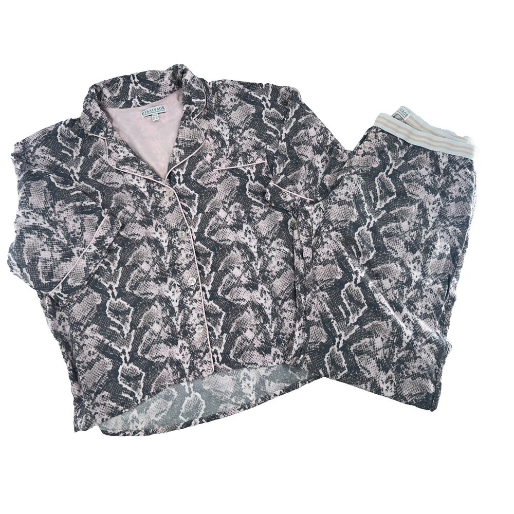 Women's PJ Salvage Pink Gray Snake Print Short Sleeve Pajamas Size XL